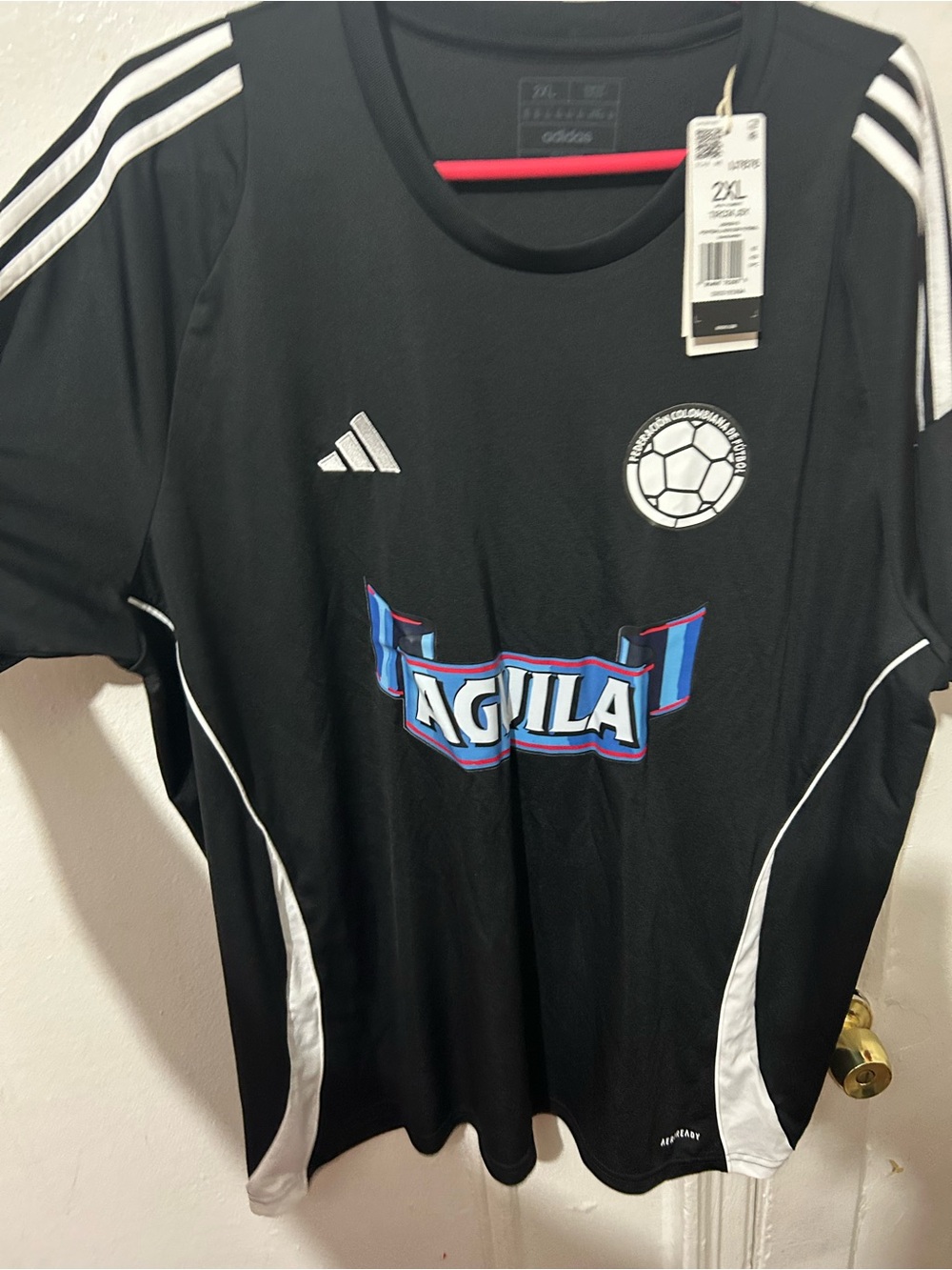 adidas Black Soccer Jersey with White Accents and Colorful 'AGUILA' Logo